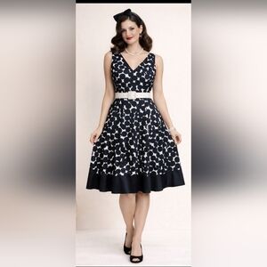 Retro Jones Wear Polka Dot Dress Size 10 Black White Sleeveless Fit Flare 50s